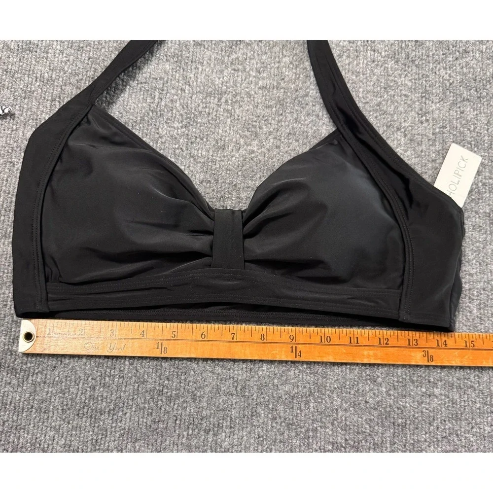 Holipick Women's L High Waisted Bikini Set‎ Swimsuit Black Top Striped Bottom